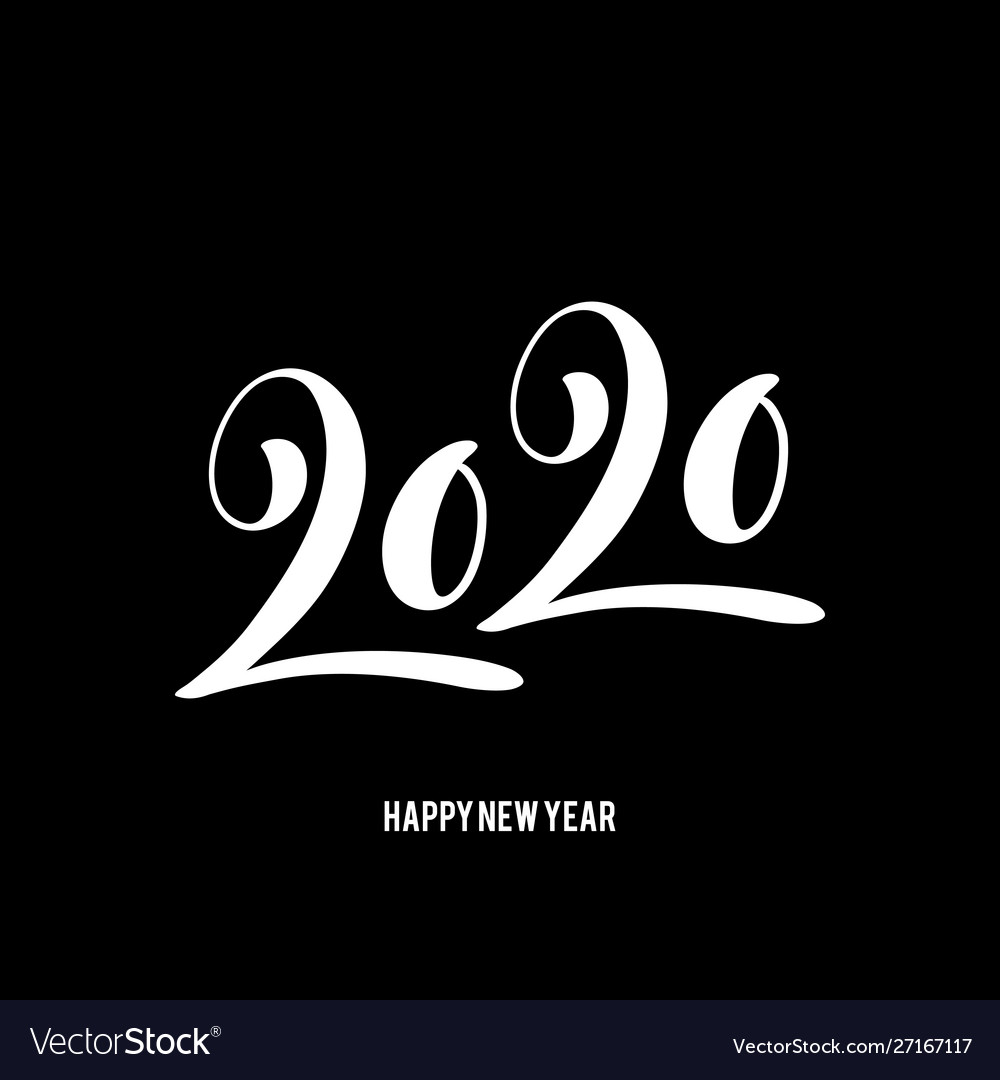 Happy new year 2020 poster with hand drawn vector image Happy new year 2020 poster with hand drawn