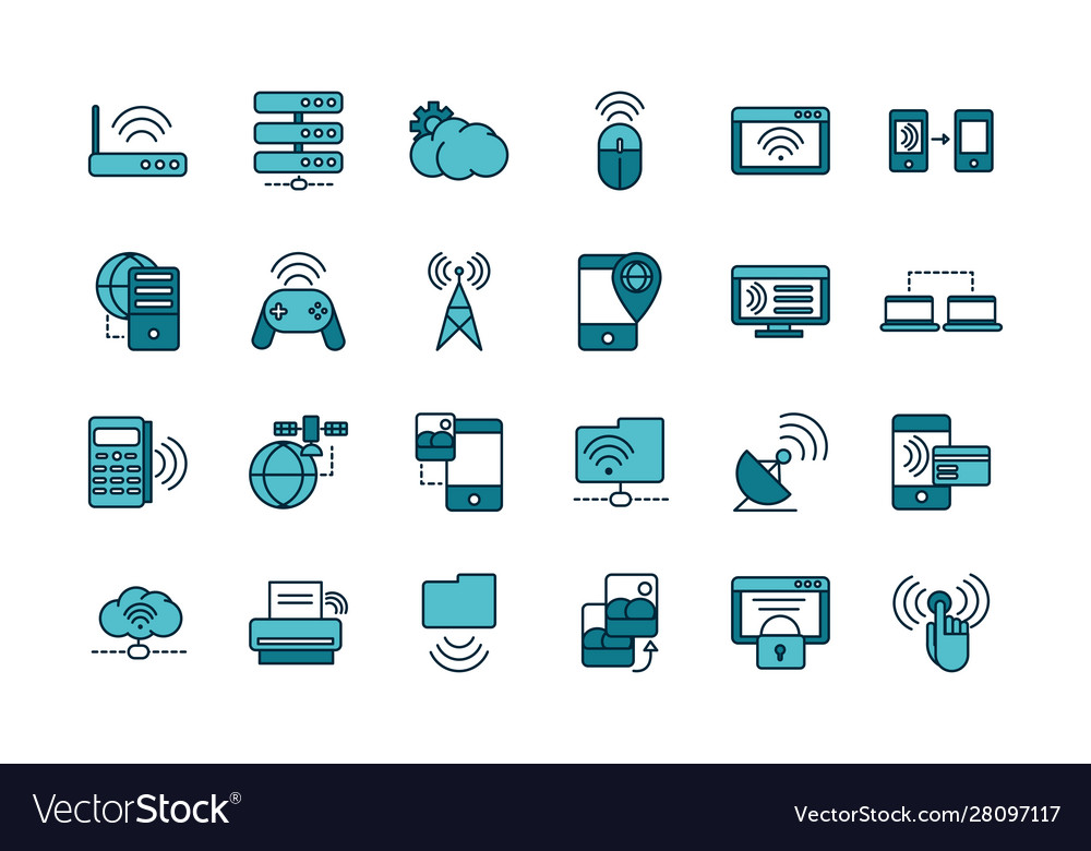 Internet things line and fill icons set