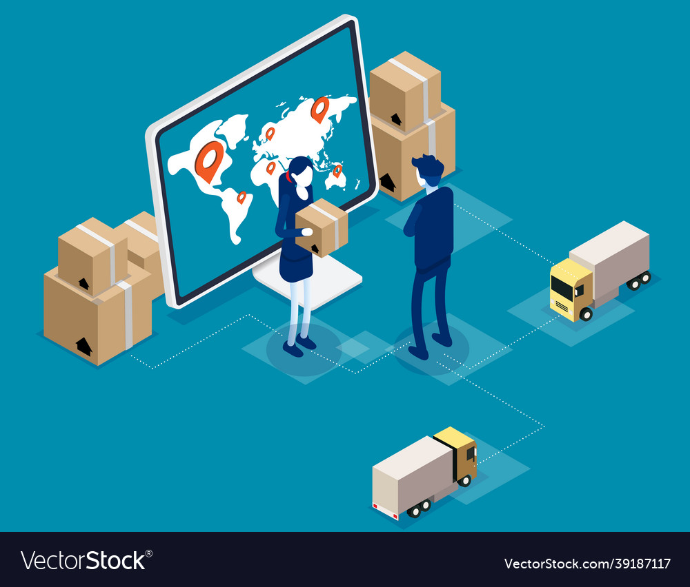 Isometric online global logistics network cargo Vector Image