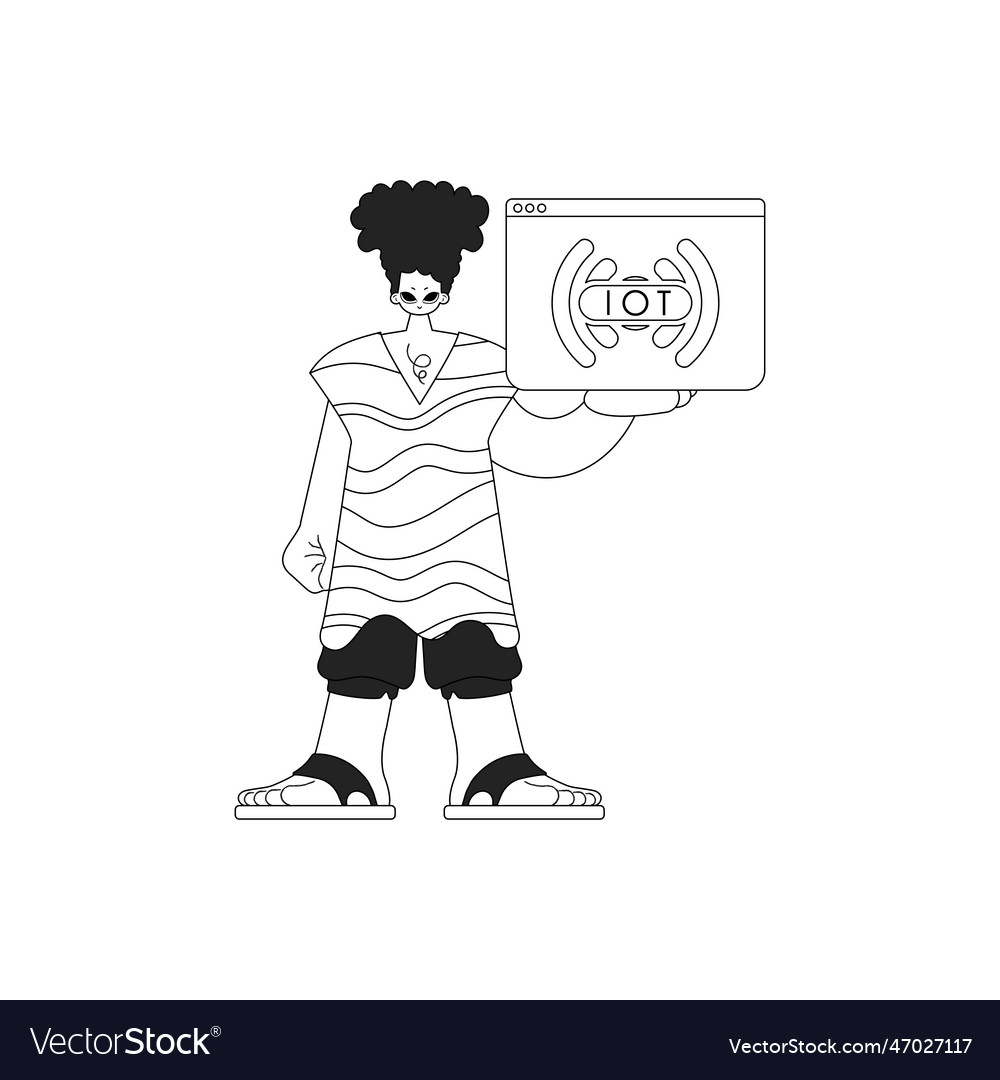 Man holds iot logo in linear style
