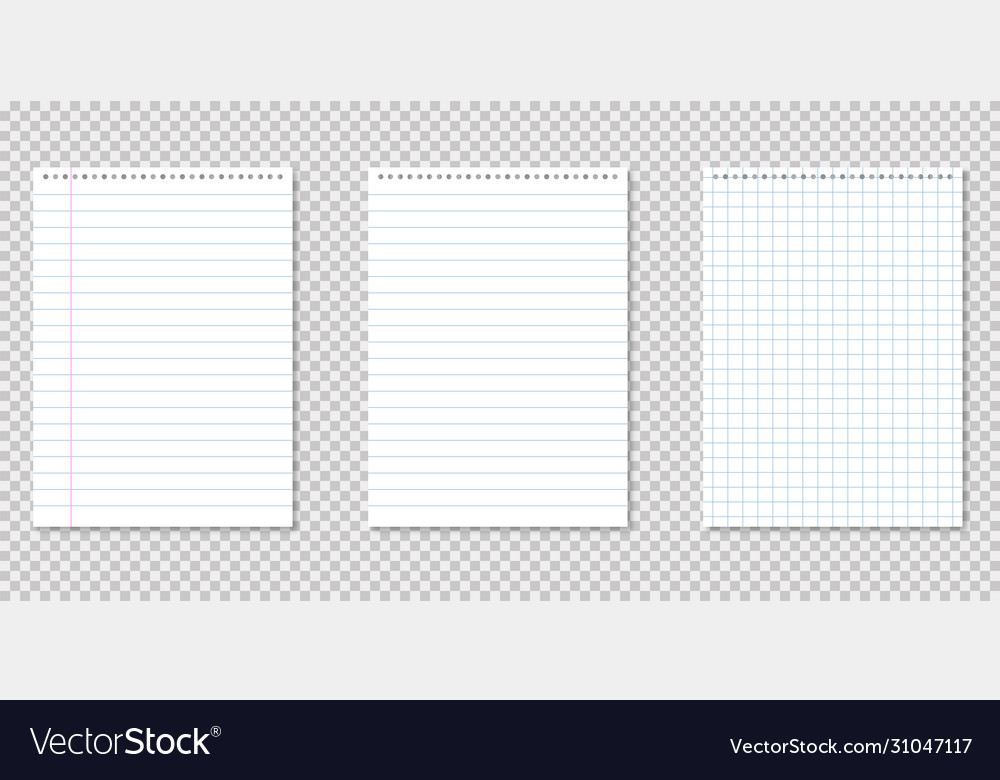 Notebook lined paper on transparent background vector image Notebook lined paper on transparent background
