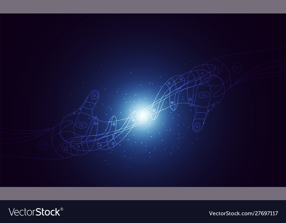 Robot hands touching with fingers from lines vector image Robot hands touching with fingers from lines