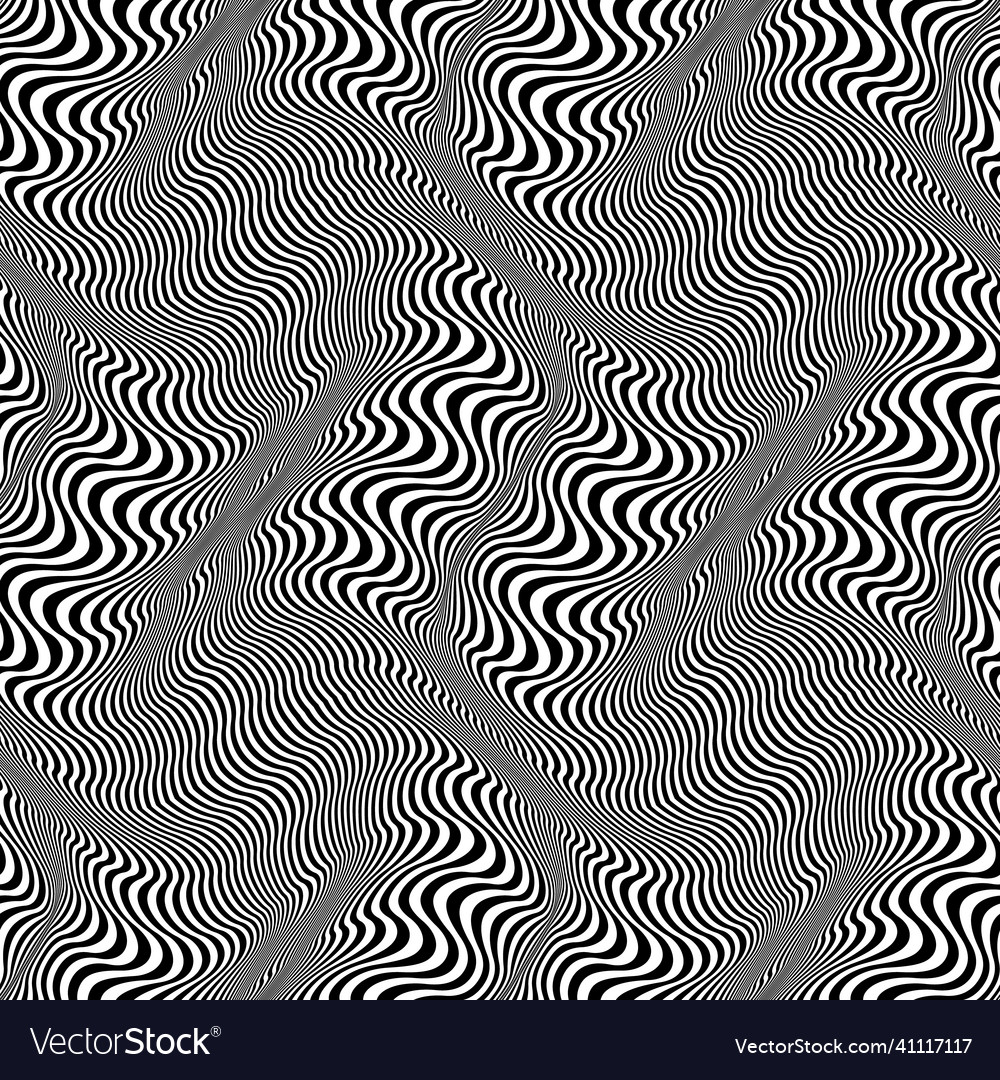 Seamless pattern of black warped wavy lines