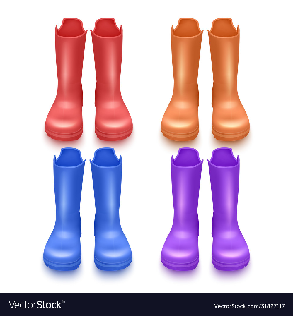 Set colorful rain rubber boots from front view Vector Image