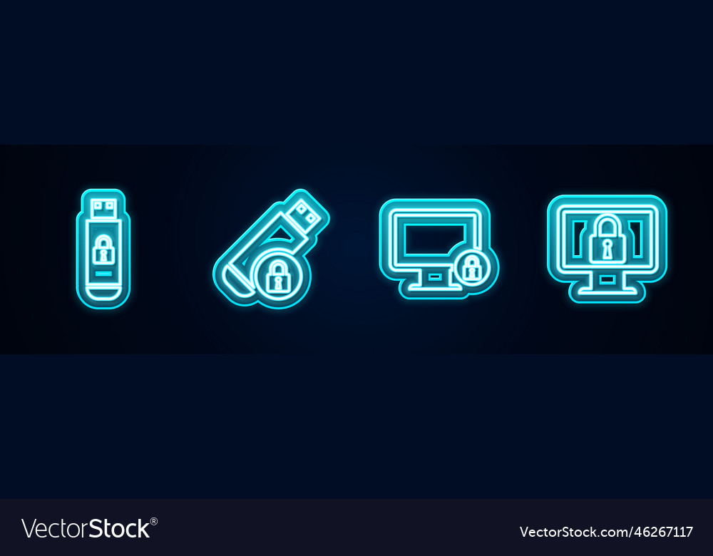 Set line usb flash drive with lock lock Royalty Free Vector