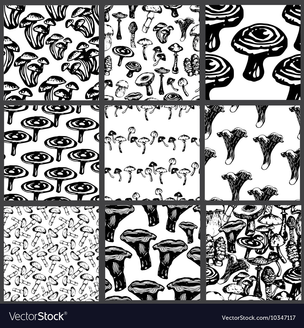 Set of seamless pattern with mushrooms