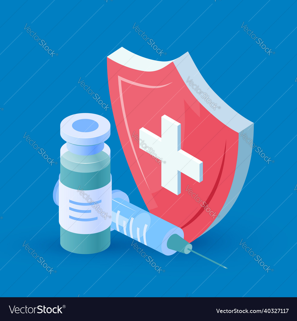 Vaccine concept in isometric view image vector image Vaccine concept in isometric view image