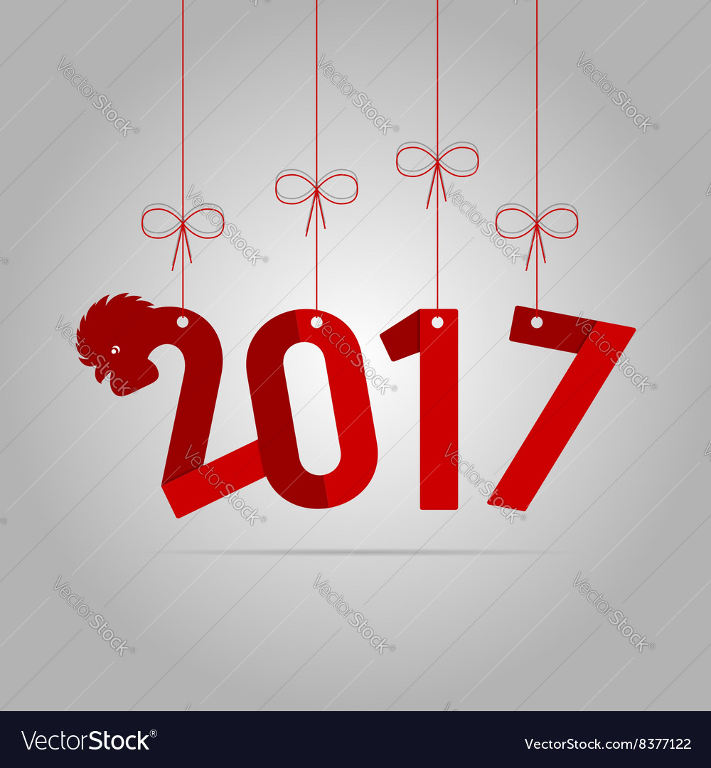 Card new year red rooster 2017