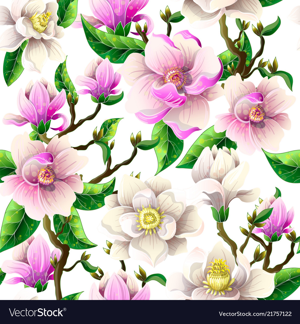 Delicate seamless pattern with magnolia flowers Vector Image Delicate seamless pattern with magnolia flowers