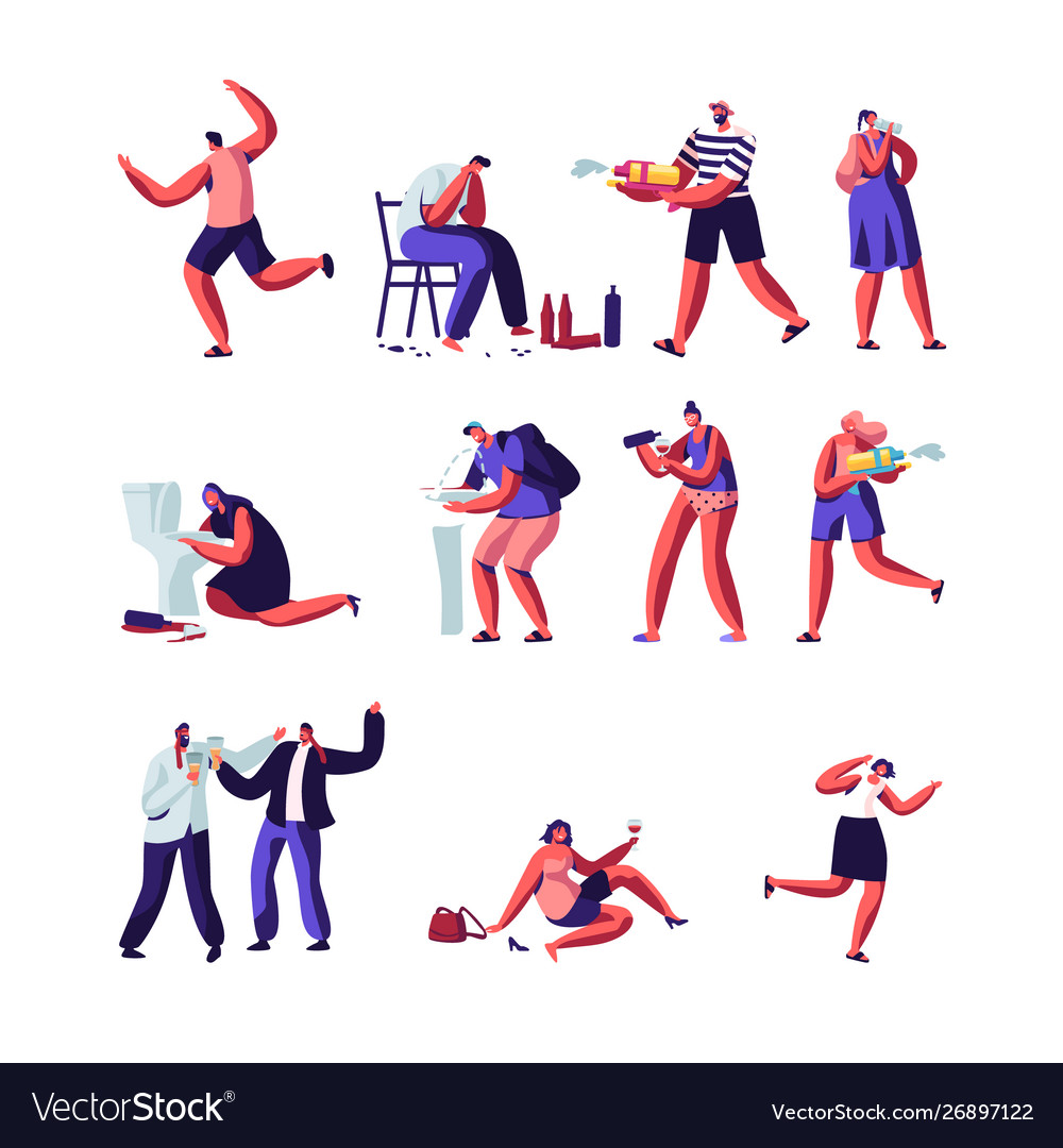 Drinkers and people playing with water guns set vector image Drinkers and people playing with water guns set