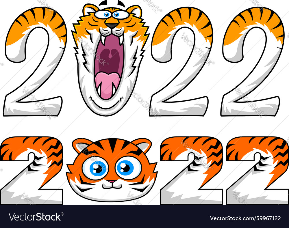 Funny 2022 year of the tiger with face collection Vector Image