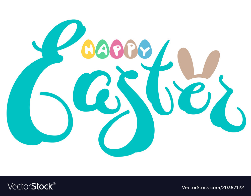 Happy easter text greeting card colored eggs Vector Image