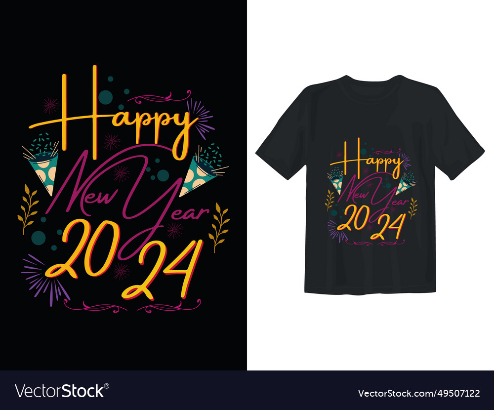 Happy new year 2024 text typography t shirt design