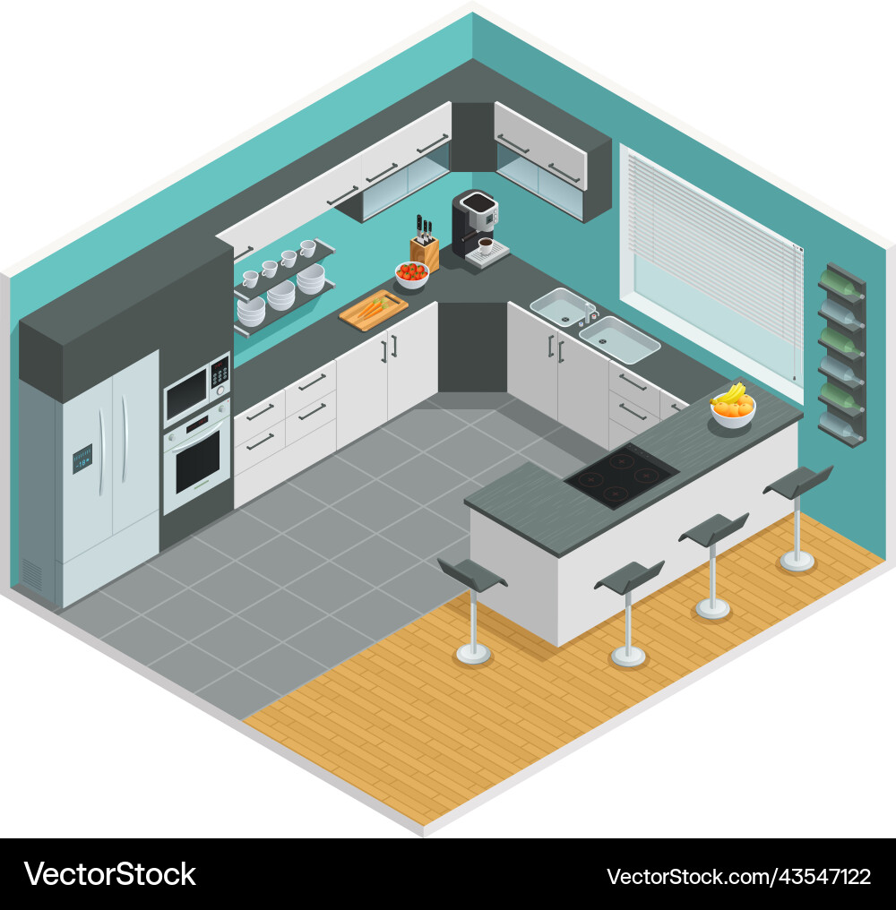 Kitchen interior isometric design Royalty Free Vector Image