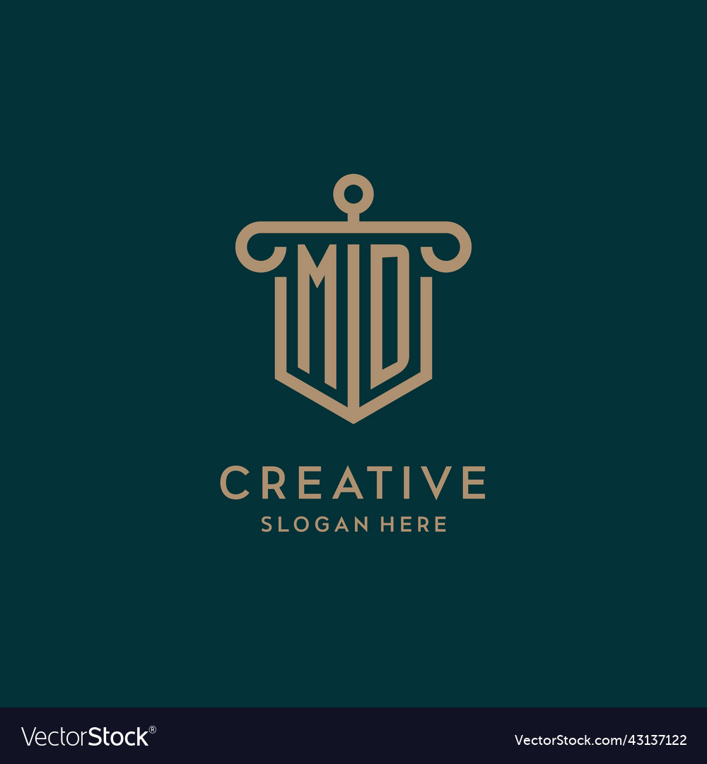 Md monogram initial logo design with shield