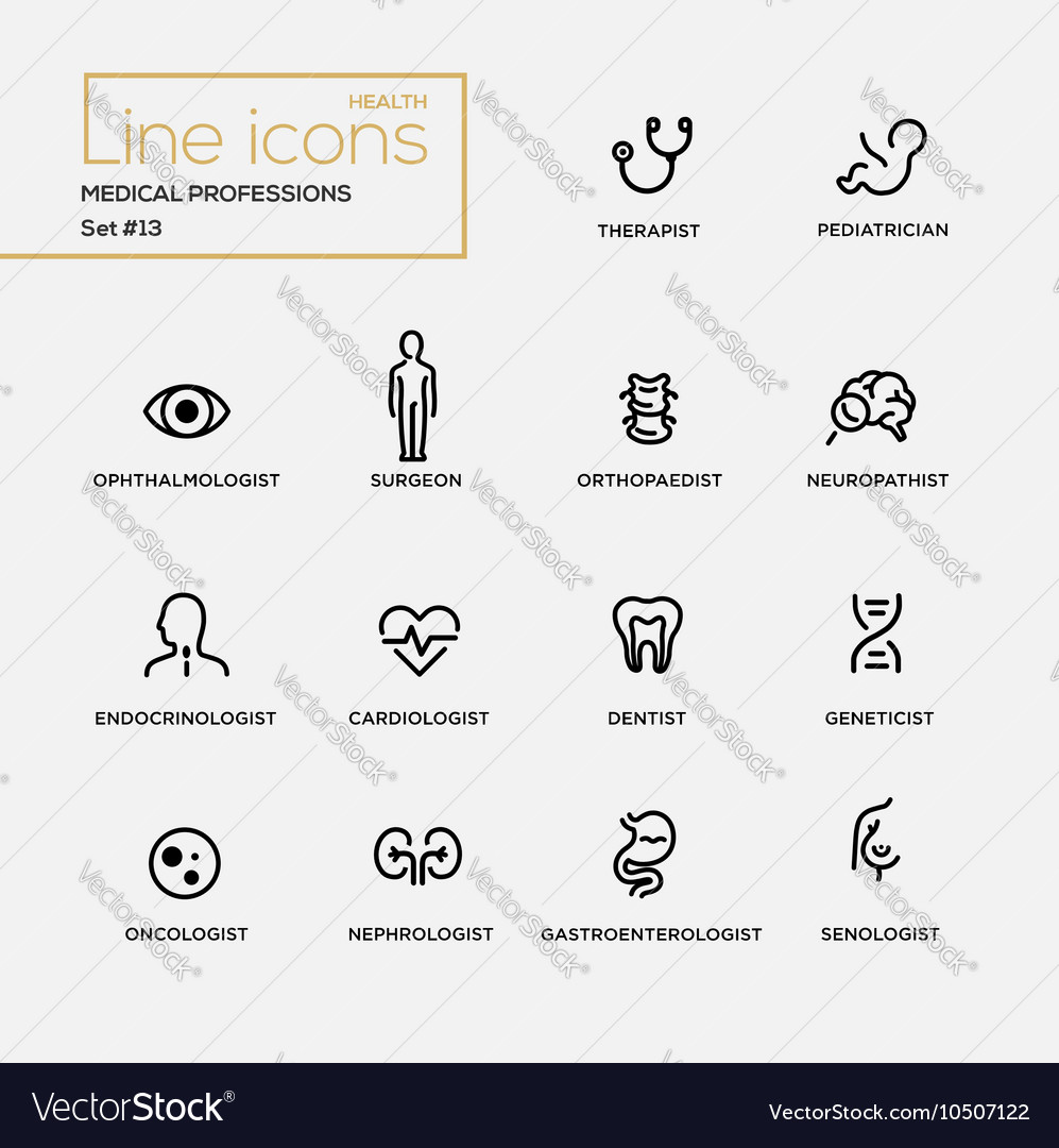 Medical Professions Line Design Pictograms Set Vector Image