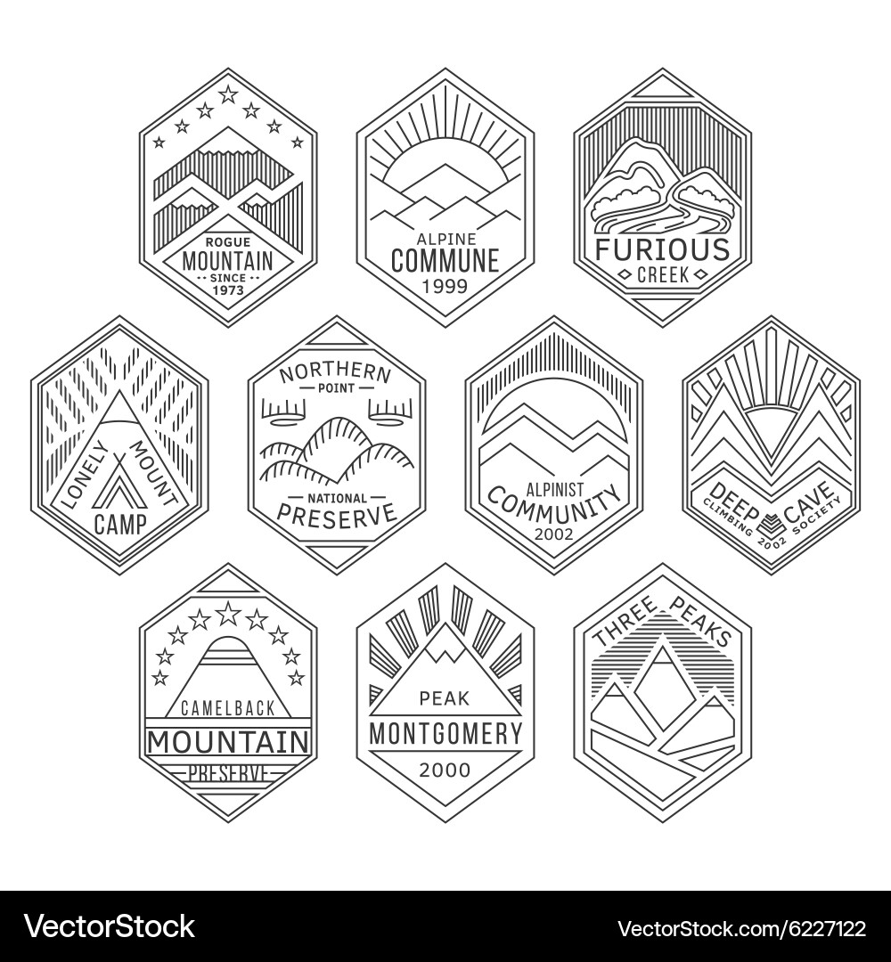 Mountain badges linear 1 Royalty Free Vector Image