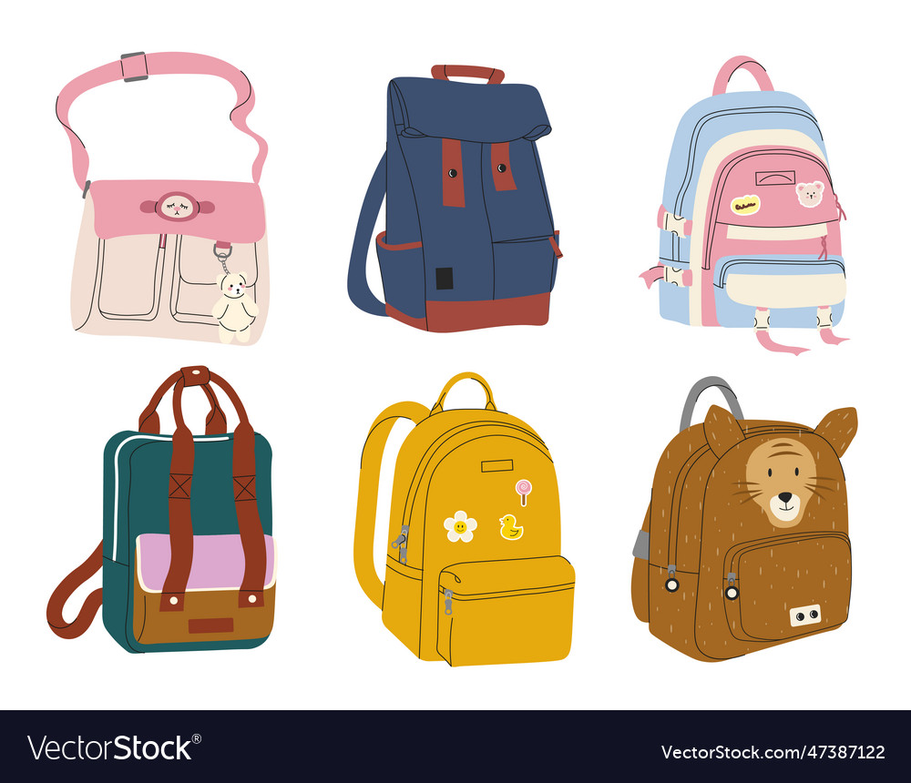 School Backpacks And Bags Set Royalty Free Vector Image