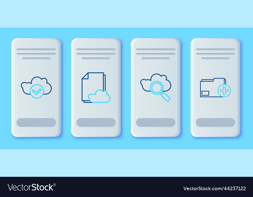 Set line cloud storage text document search vector image Set line cloud storage text document search
