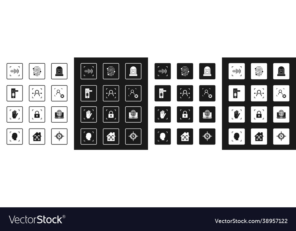 Set motion sensor face recognition fingerprint vector image Set motion sensor face recognition fingerprint