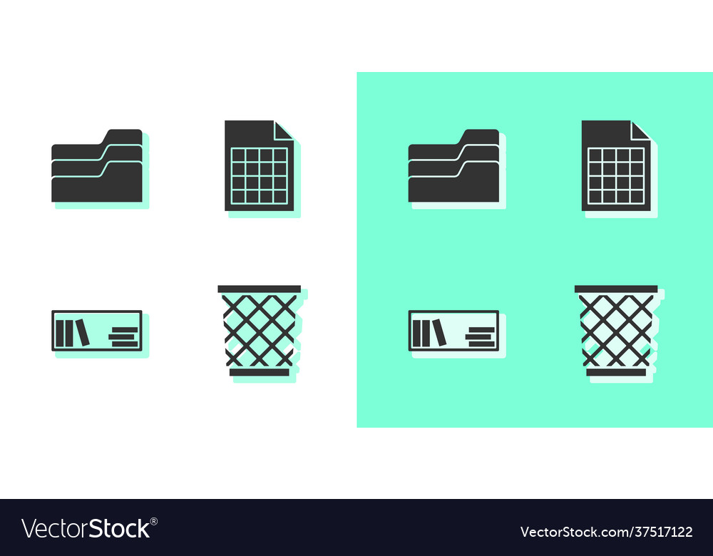 Set trash can document folder shelf with books vector image Set trash can document folder shelf with books
