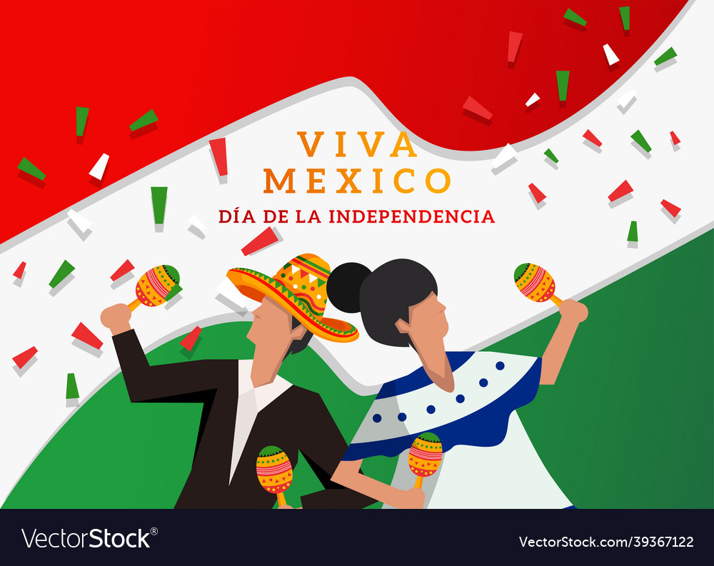 Viva mexico with two people dancing holding Vector Image