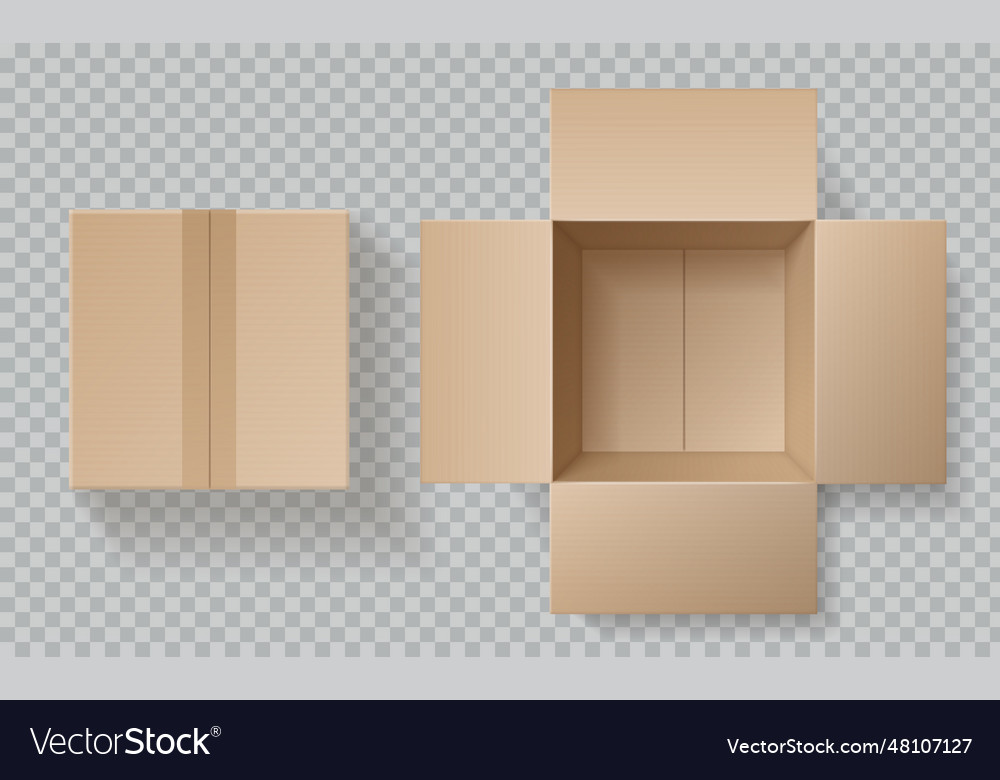 Cardboard box top view open closed boxes inside