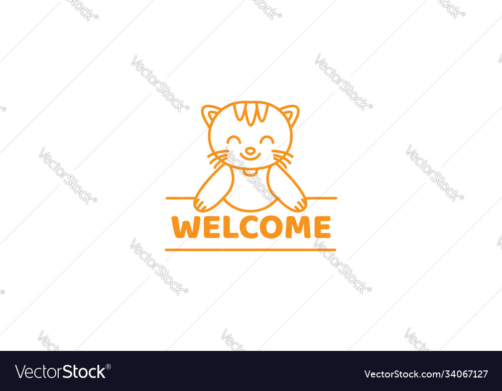 Cute cartoon cat line welcome logo icon Royalty Free Vector Cute cartoon cat line welcome logo icon Royalty Free Vector