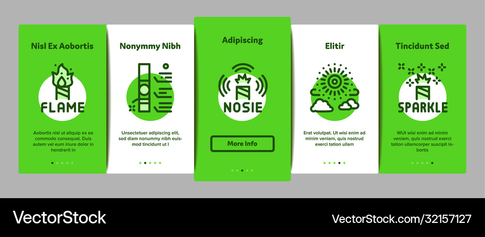 Firework pyrotechnic onboarding elements icons set