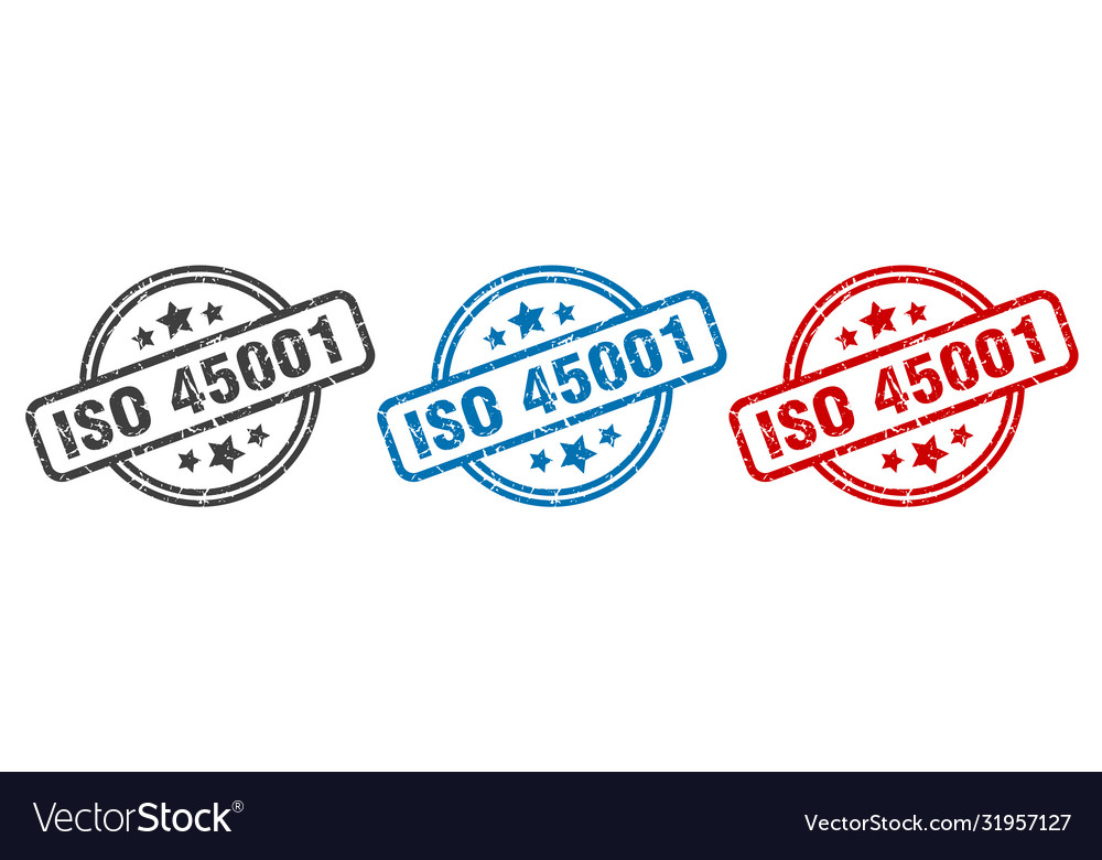 Iso 45001 Stempel Runde isolierte Zeichen