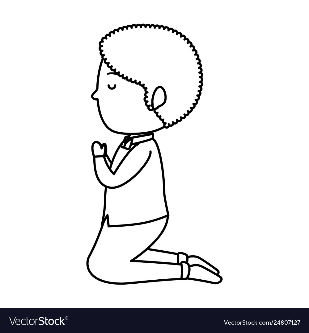 Little boy kneeling first communion Royalty Free Vector