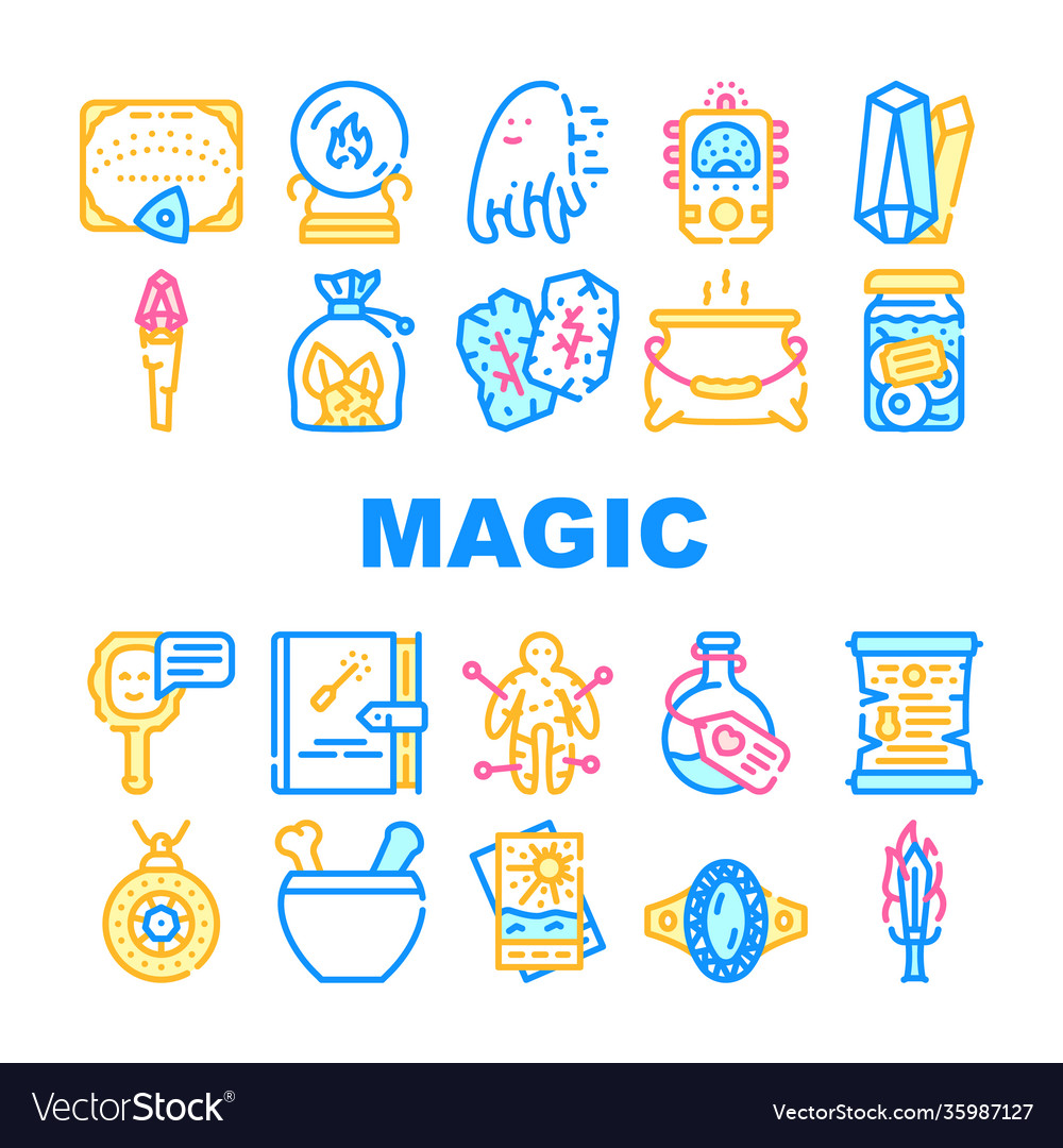 Magic mystery objects collection icons set vector image Magic mystery objects collection icons set