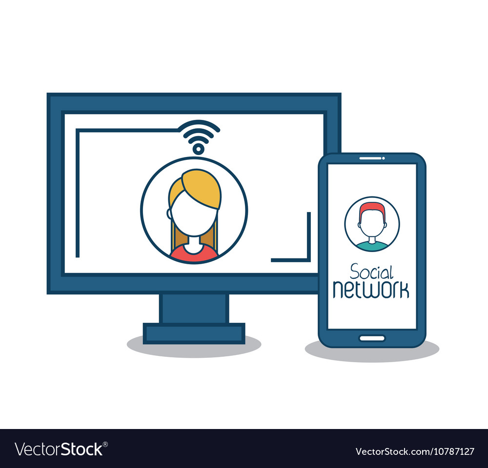 Monitor and smart phone social media icons design