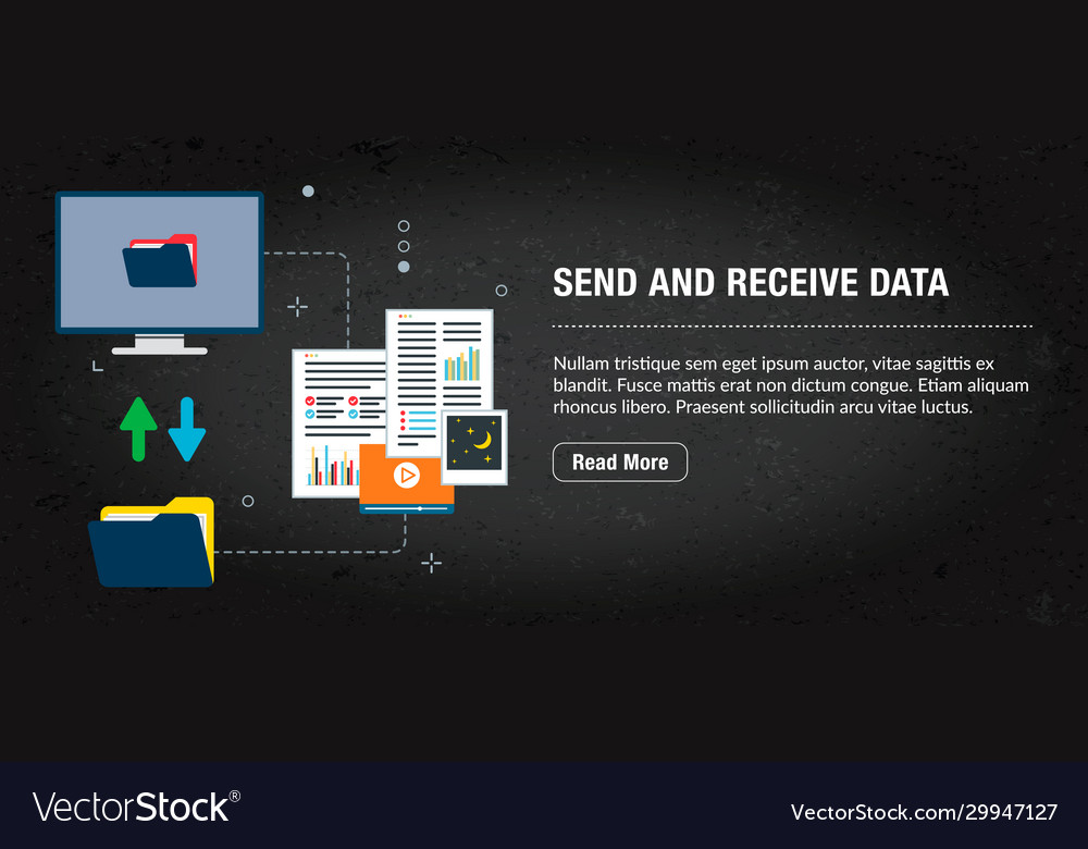 Send and receive data banner internet with icons vector image Send and receive data banner internet with icons