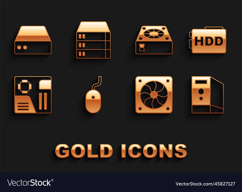 Set computer mouse hard disk drive hdd case vector image Set computer mouse hard disk drive hdd case