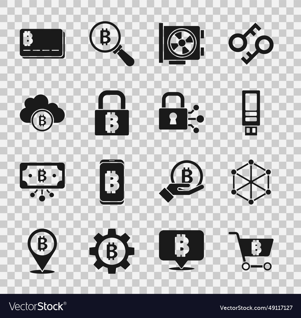 Set shopping cart with bitcoin blockchain vector image Set shopping cart with bitcoin blockchain