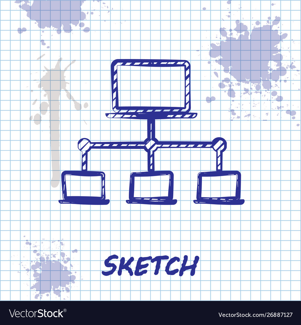 Sketch line computer network icon isolated