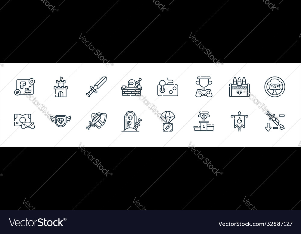 Videogame line icons linear set quality vector image Videogame line icons linear set quality