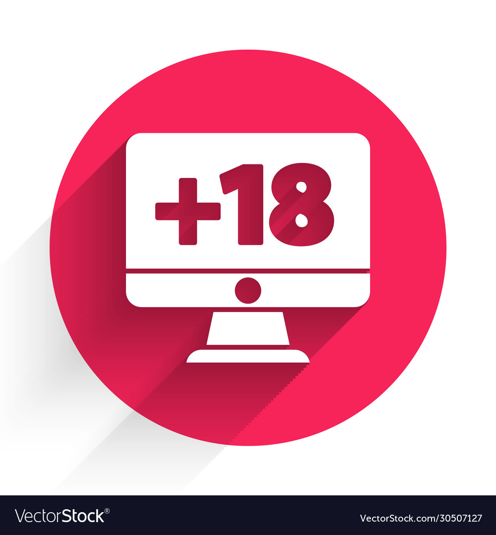 White computer monitor with 18 plus content icon