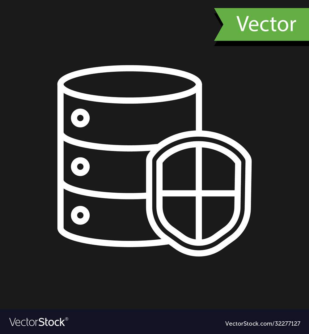 White line server with shield icon isolated vector image White line server with shield icon isolated