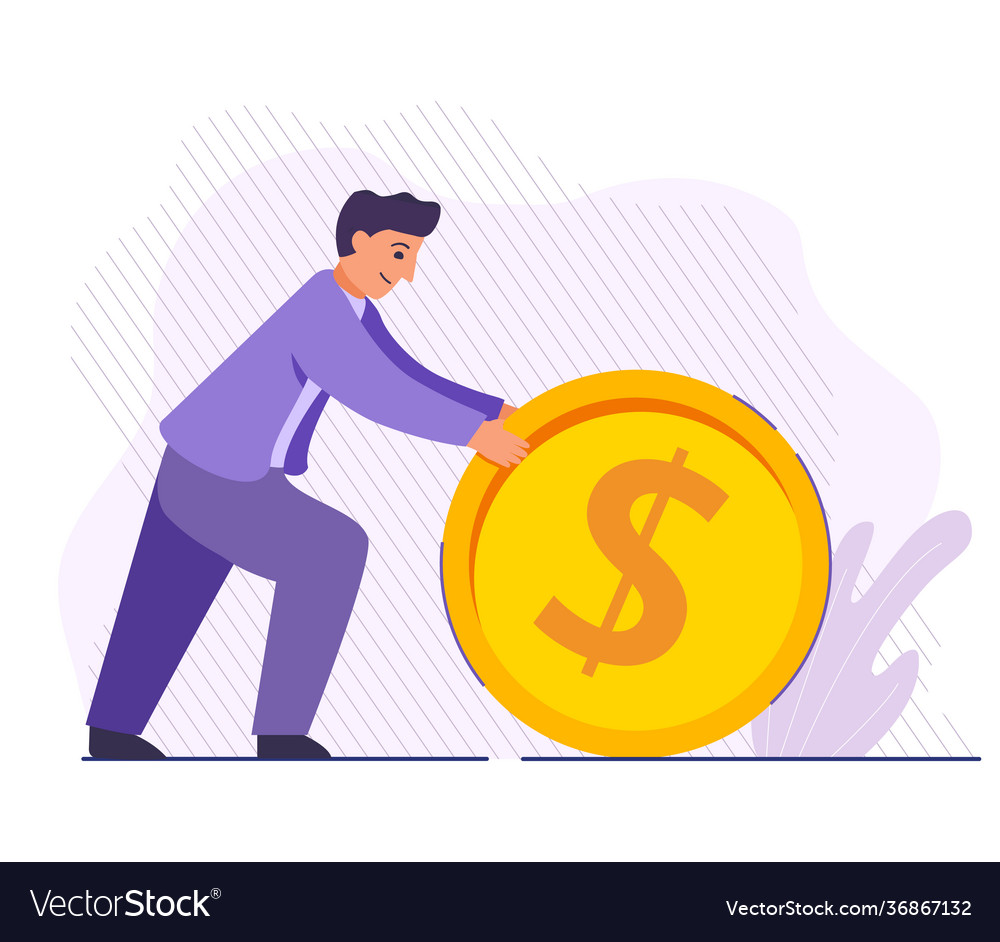 Geschäftsmann rollende Münze investieren Geld Konzept vector image Geschäftsmann rollende Münze investieren Geld Konzept