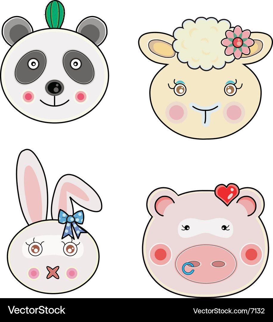 Cute animal faces Royalty Free Vector Image - VectorStock