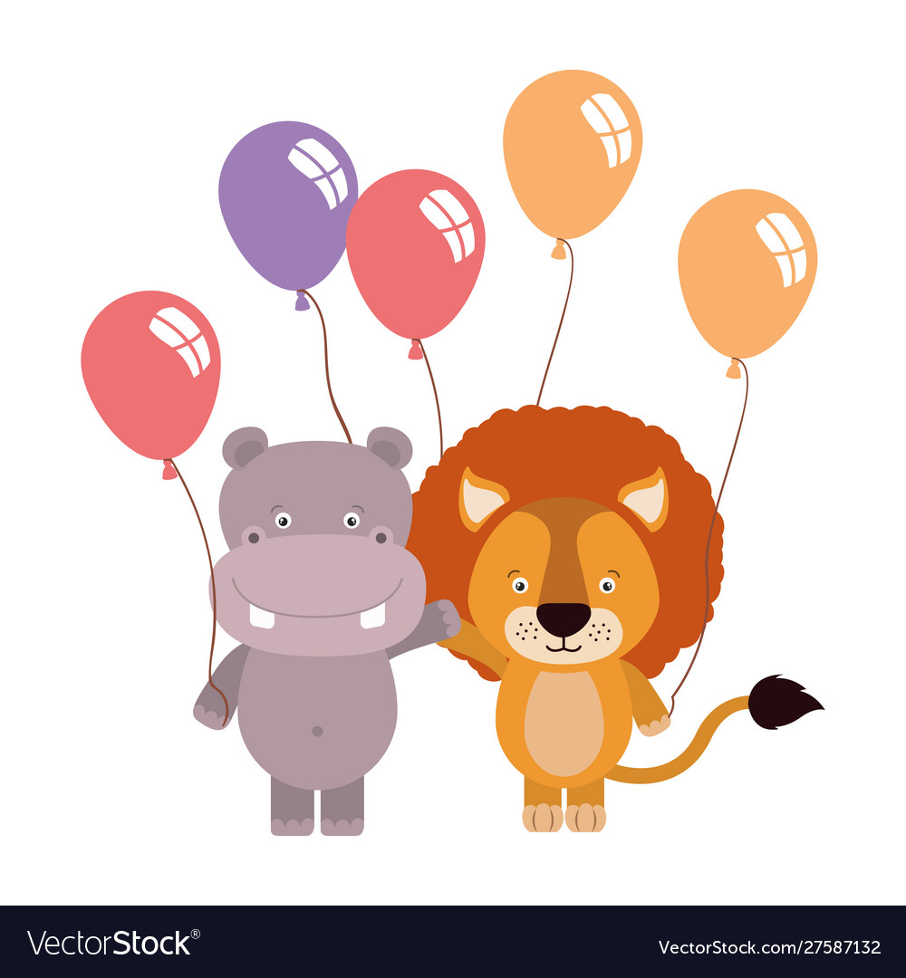 Cute little hippo with balloons helium