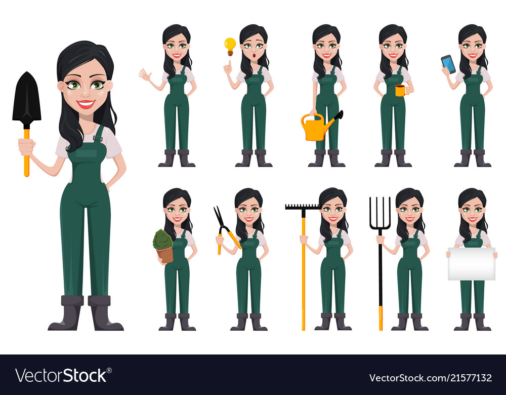 Gardener woman cartoon character in uniform