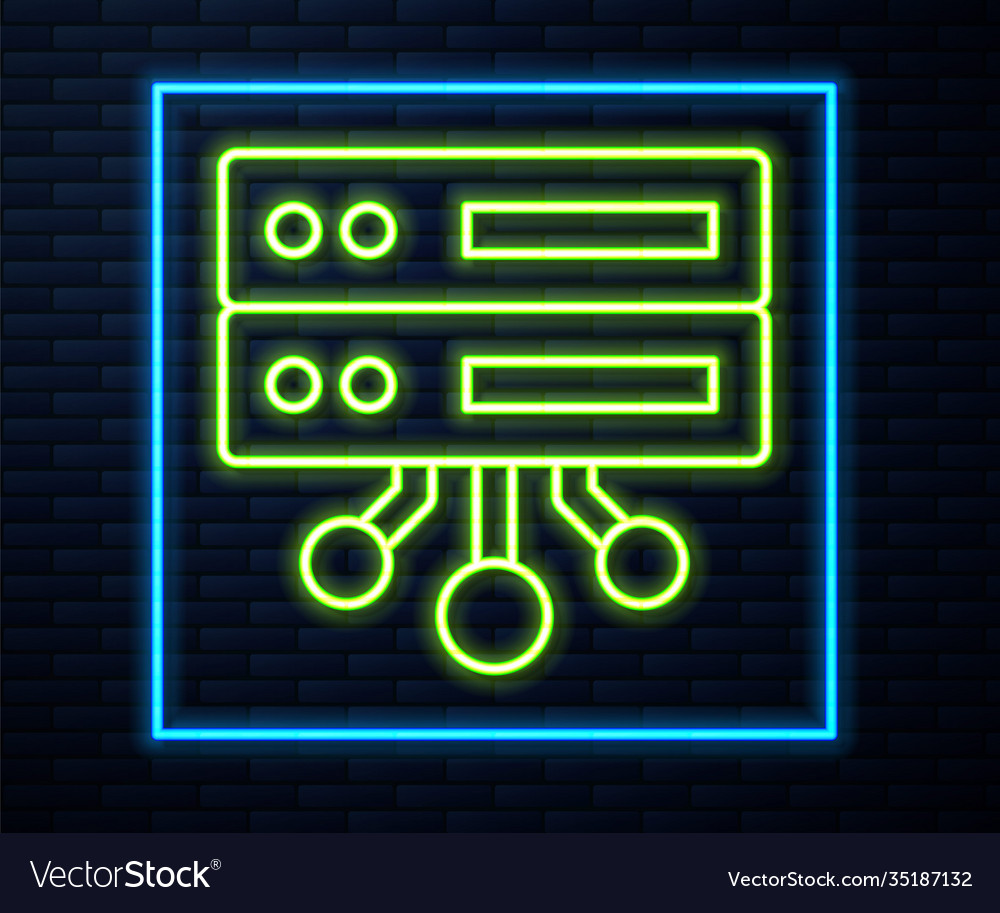 Glowing neon line server data web hosting icon