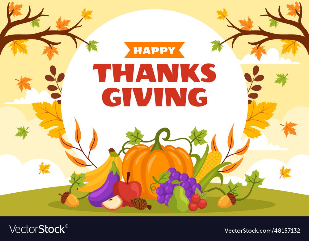 Happy thanksgiving day with turkey bird pumpkin Vector Image