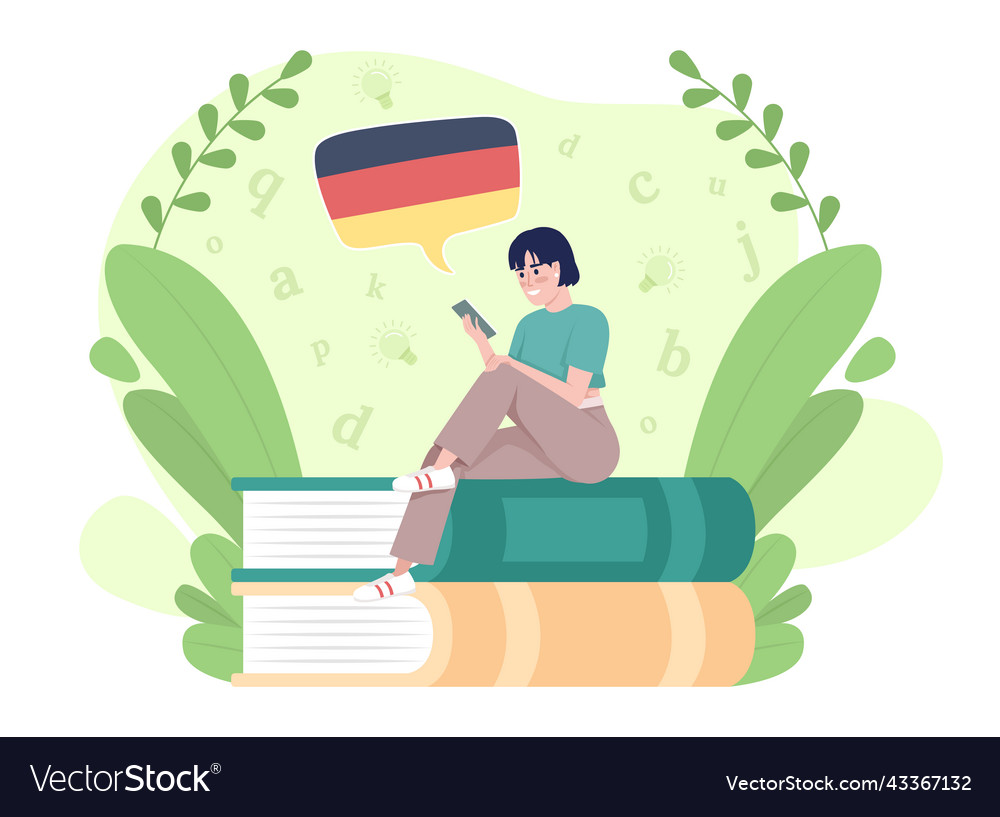 Learning german language with mobile app 2d vector image Learning german language with mobile app 2d