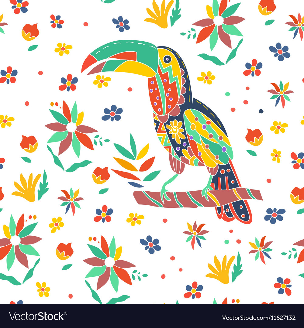 Seamless summer tropical pattern with bird