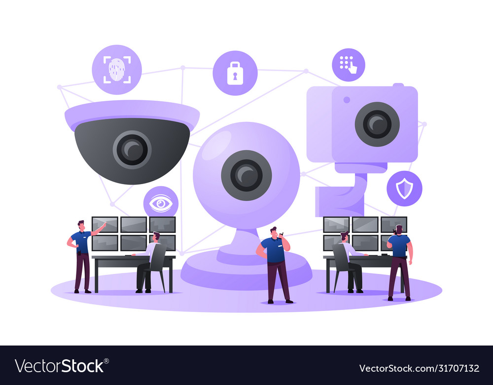 Security characters monitoring surveillance system vector image Security characters monitoring surveillance system