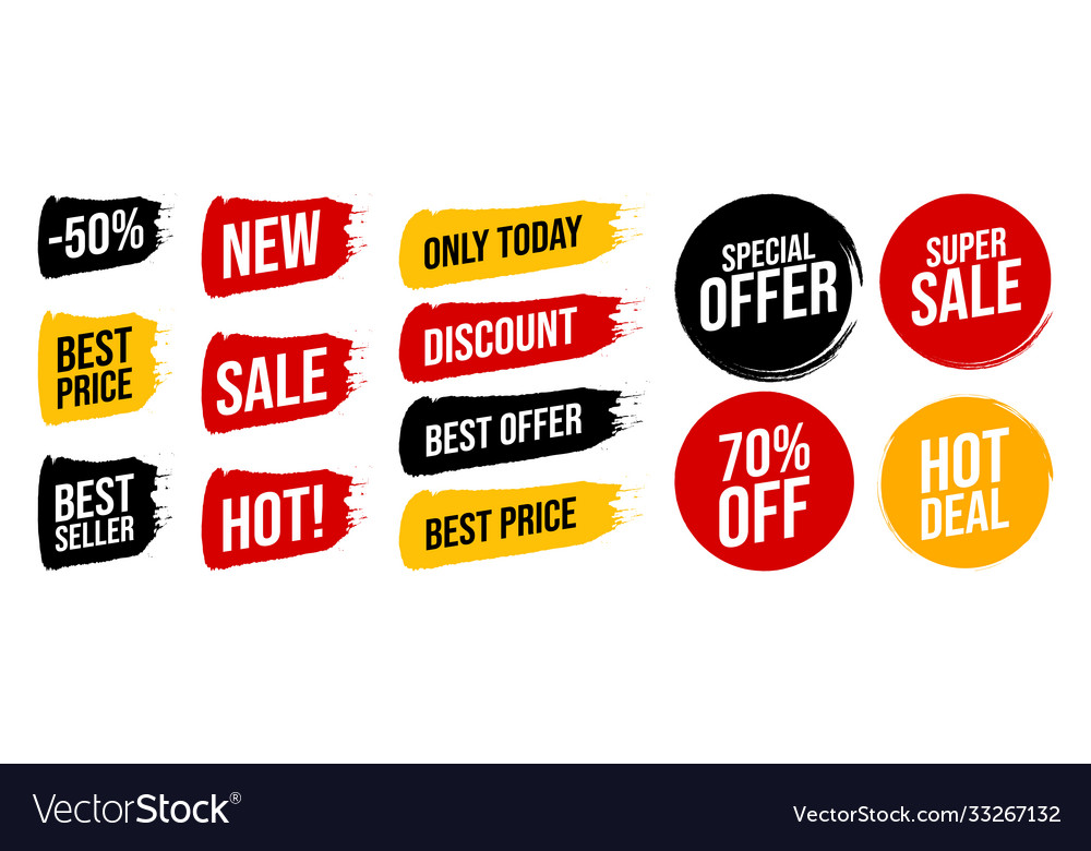 Set discount label with advertising text on brush Vector Image
